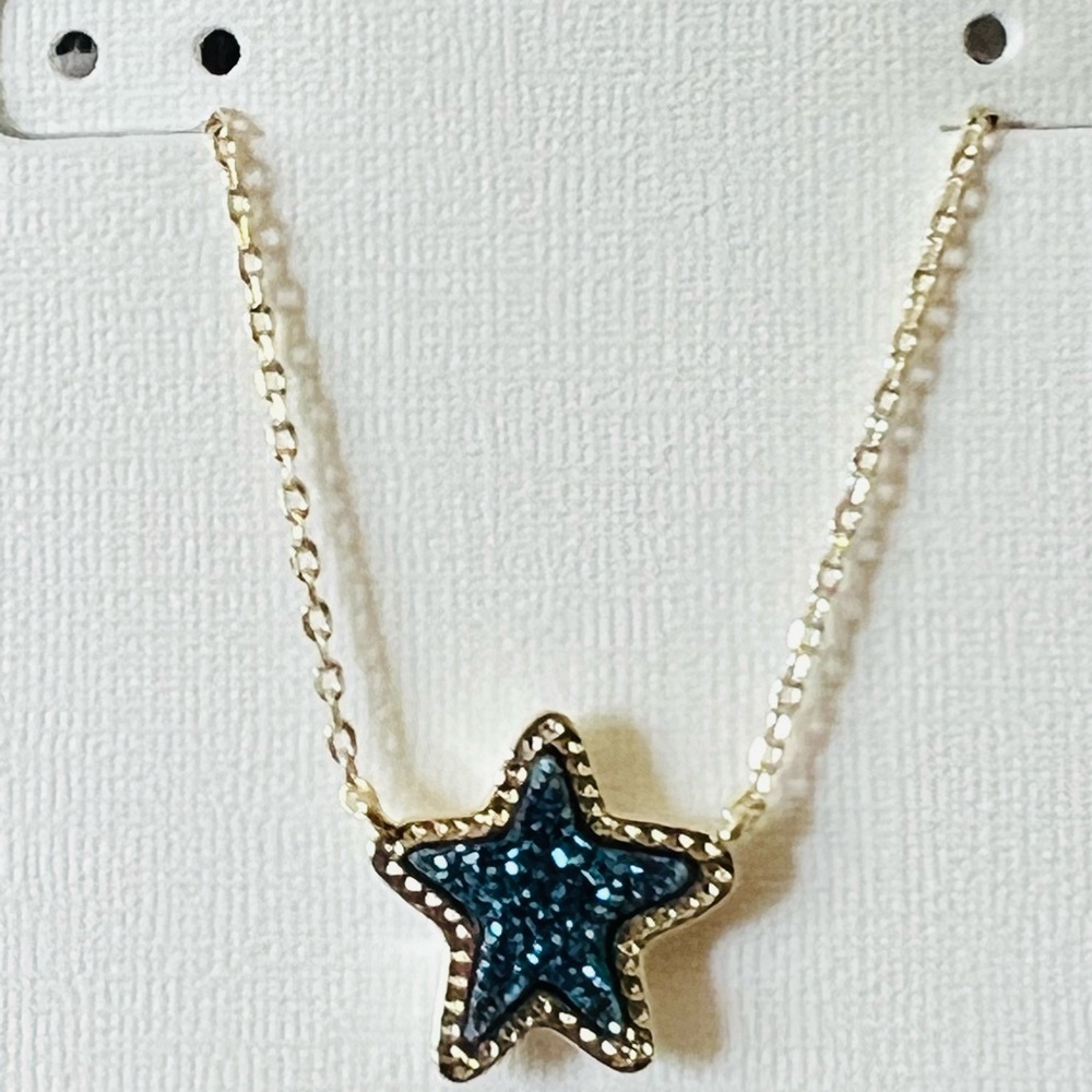 Kendra Scott Jae Star Blue Druzy pendant necklace in gold color